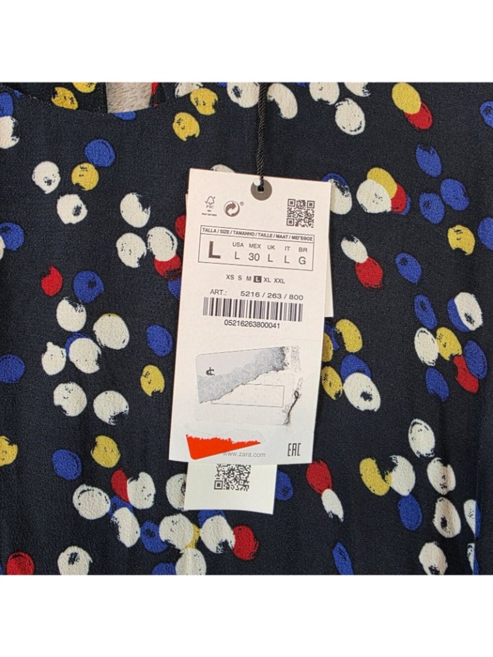 Zara Dress Womens L Multicolor Polka Dot Round Neck Long Sleeve Maxi Belted - Picture 4 of 13